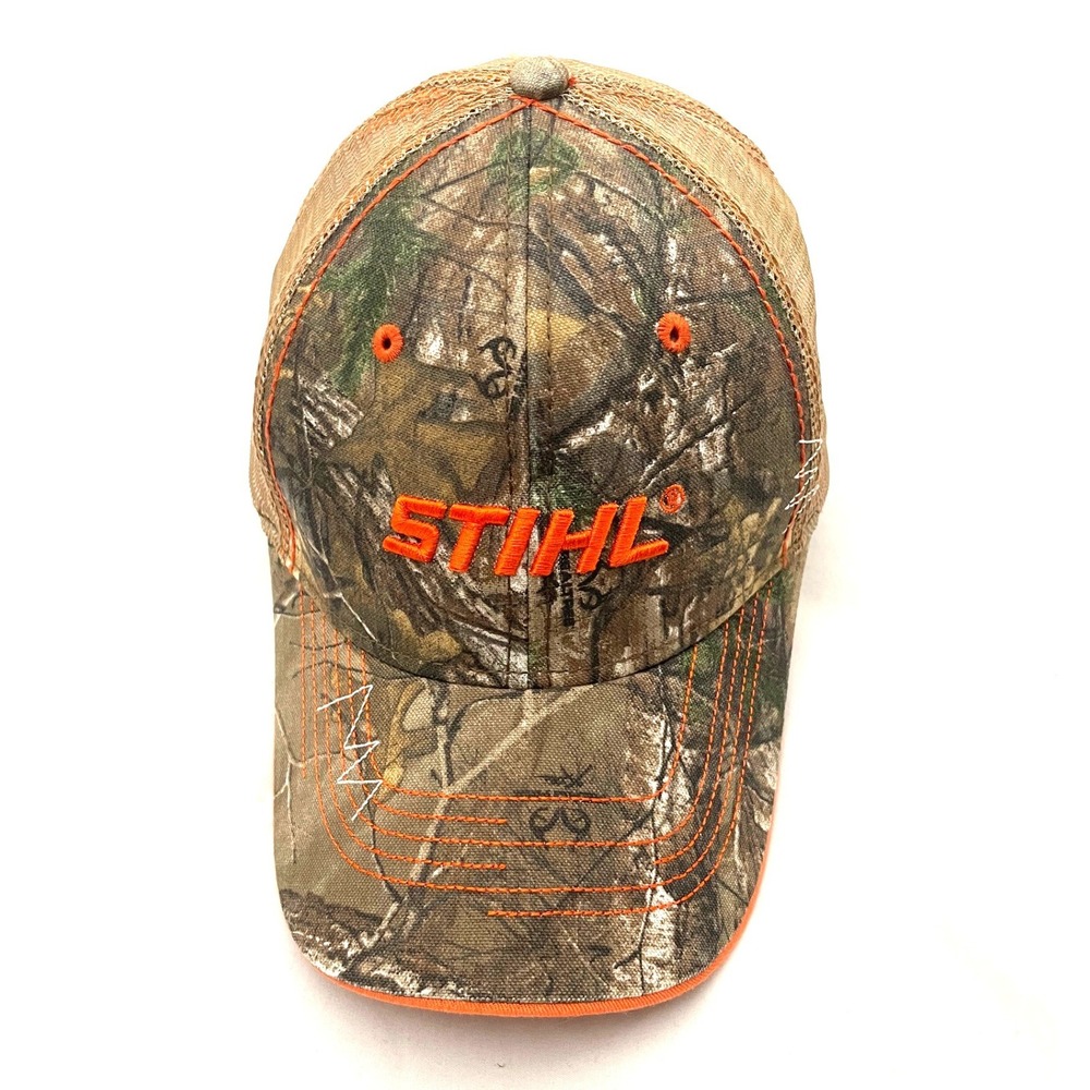 Stihl Trucker Hat Mens OSFA Camo Orange Embroidered Mesh Back Snapback Cap